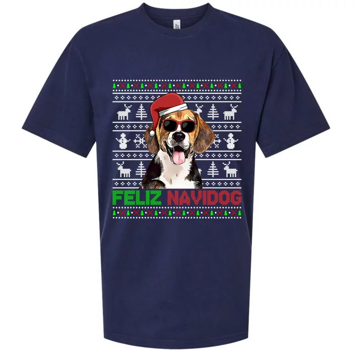 Beagle Dog Feliz Navidog Funny Christmas Gift Sueded Cloud Jersey T-Shirt