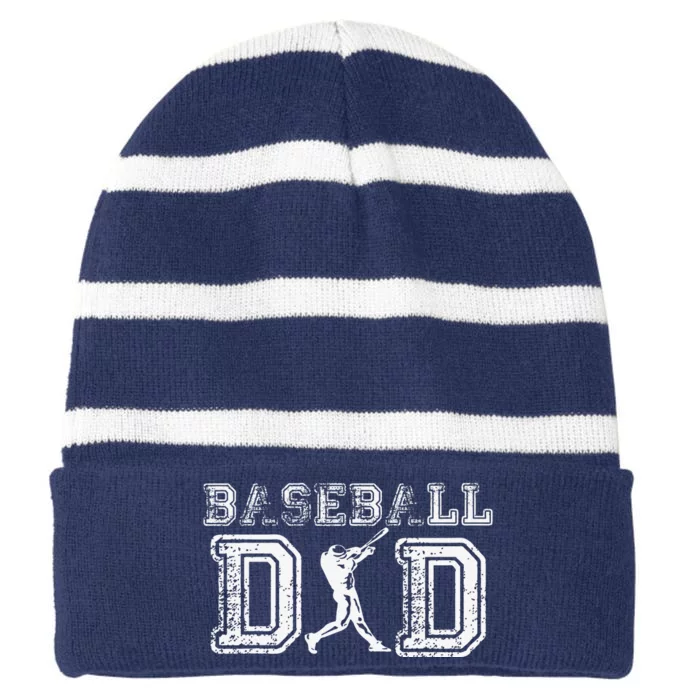 Baseball Dad Funny Fathers Day Gift For Daddy Papa Father Striped Beanie with Solid Band