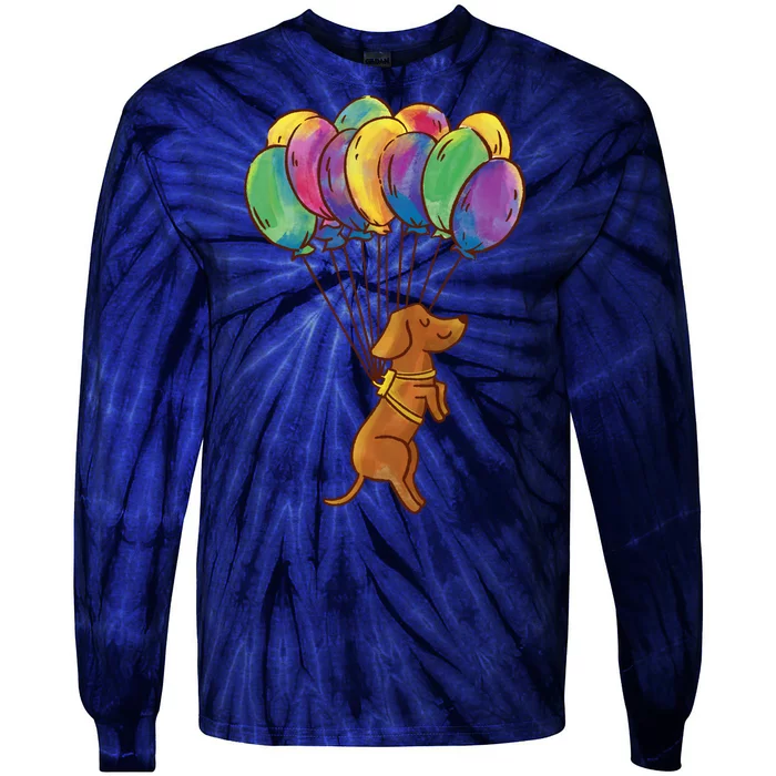 Balloon Dog Flying Tie-Dye Long Sleeve Shirt