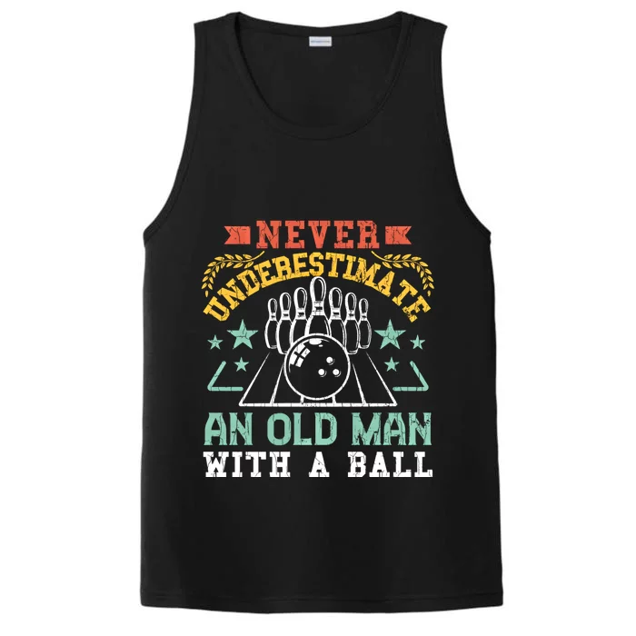 Bowling Dad Funny Never Underestimate An Old Graphic Gift Performance Tank