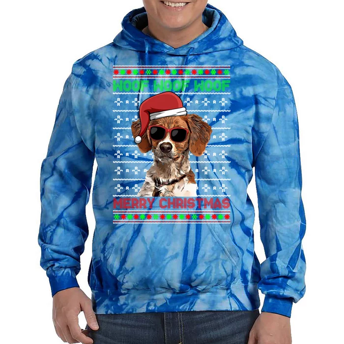 Brittany Dog Funny Woof Merry Christmas Gift Tie Dye Hoodie