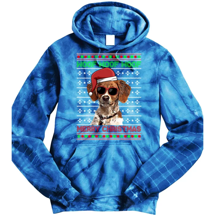 Brittany Dog Funny Woof Merry Christmas Gift Tie Dye Hoodie