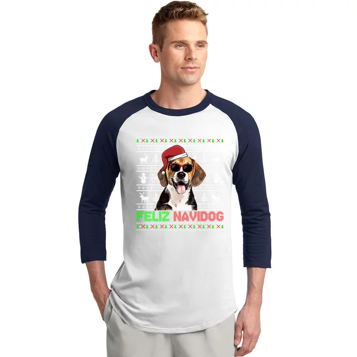 Beagle Dog Feliz Navidog Funny Christmas Gift Baseball Sleeve Shirt