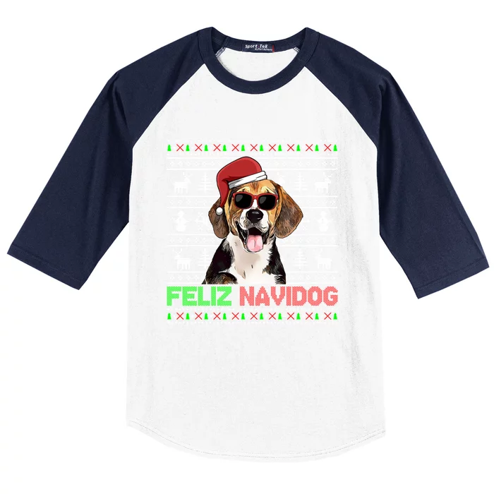 Beagle Dog Feliz Navidog Funny Christmas Gift Baseball Sleeve Shirt