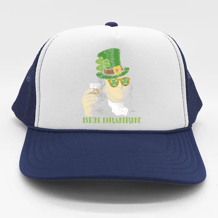 Ben Drankin Funny Green Shamrock Political St Patricks Day Gift Trucker Hat