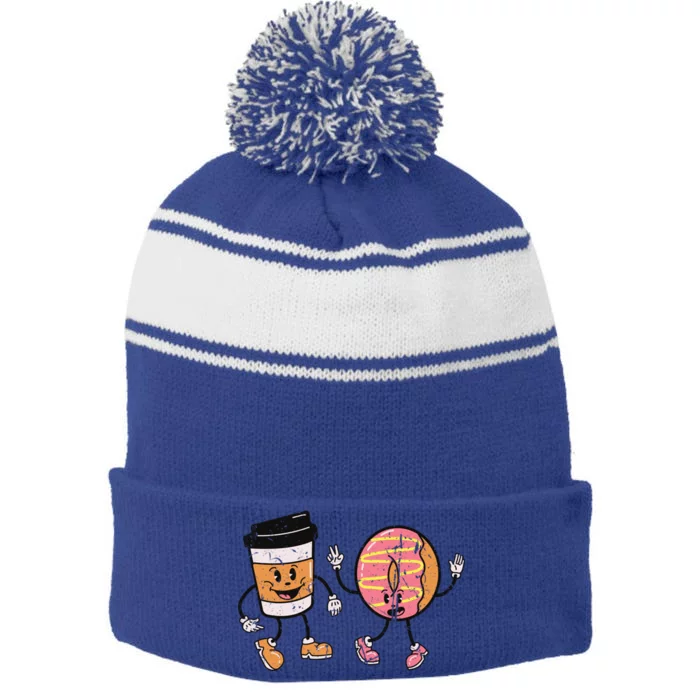 Breakfast Design Funny Coffee Meets Bagels Food Lover Funny Gift Cool Gift Stripe Pom Pom Beanie