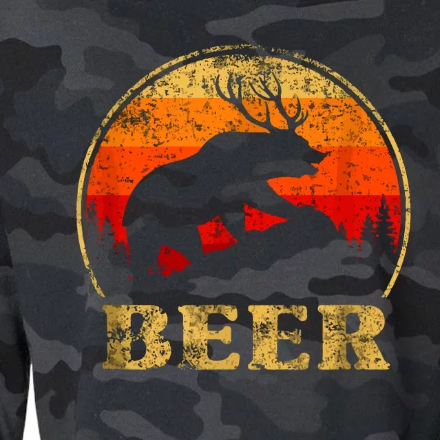 Bear Deer Funny Beer Retro Vintage Cropped Pullover Crew