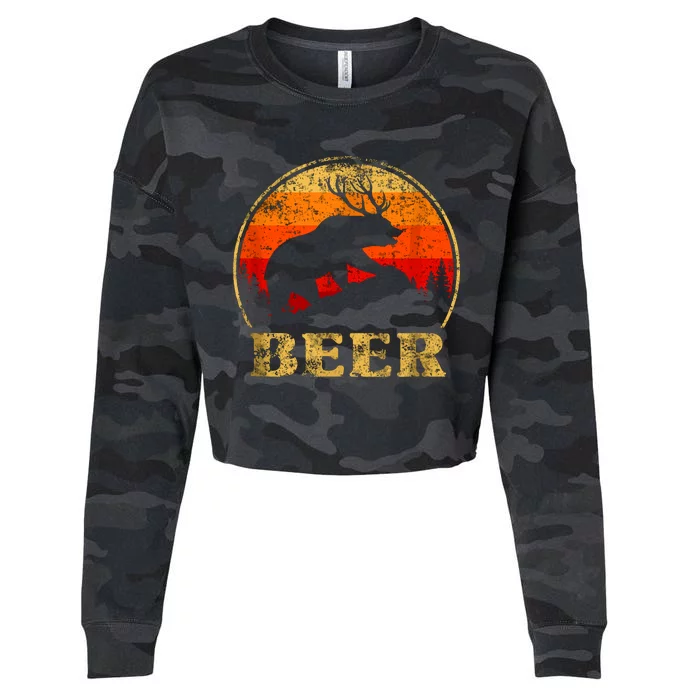 Bear Deer Funny Beer Retro Vintage Cropped Pullover Crew