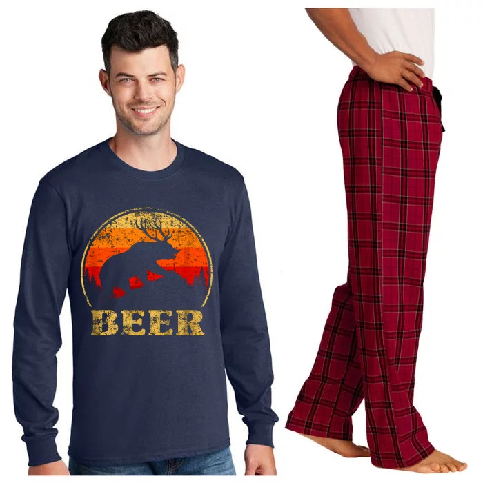 Bear Deer Funny Beer Retro Vintage Long Sleeve Pajama Set