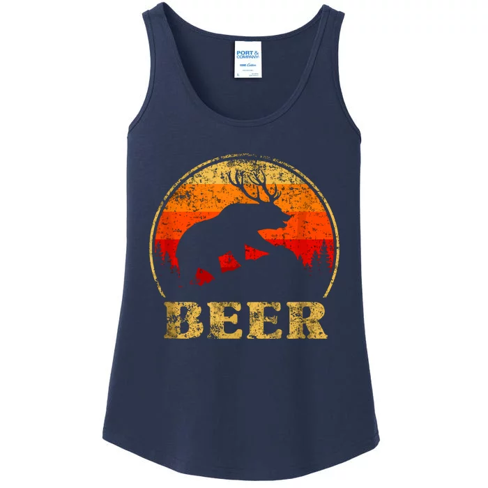 Bear Deer Funny Beer Retro Vintage Ladies Essential Tank