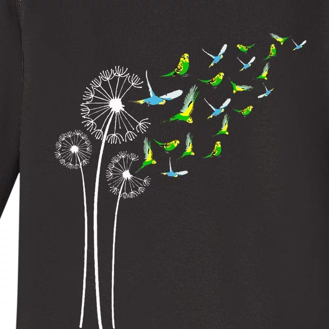 Budgie Dandelion Flower For Dandelions And Parakeet Lover Baby Long Sleeve Bodysuit