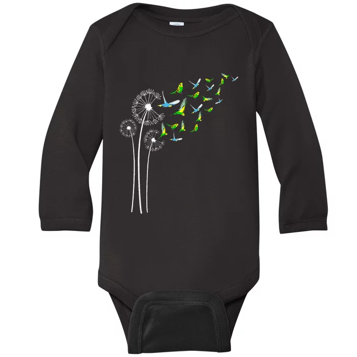 Budgie Dandelion Flower For Dandelions And Parakeet Lover Baby Long Sleeve Bodysuit