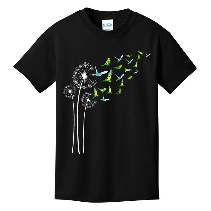 Budgie Dandelion Flower For Dandelions And Parakeet Lover Kids T-Shirt