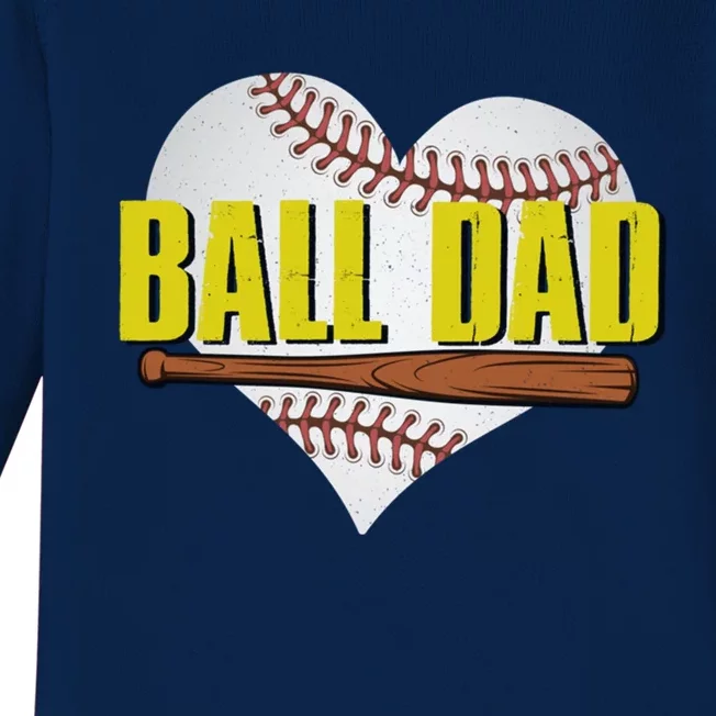 Ball Dad Fathers Day Softball Baseball Dad Baseball Lovers Gift Baby Long Sleeve Bodysuit