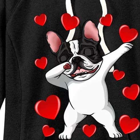 Brindle Dabbing French Bulldog Heart Valentines Day Gift Cute Gift Women's Fleece Hoodie