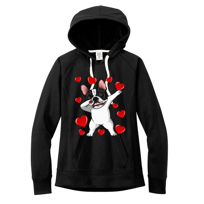 Brindle Dabbing French Bulldog Heart Valentines Day Gift Cute Gift Women's Fleece Hoodie