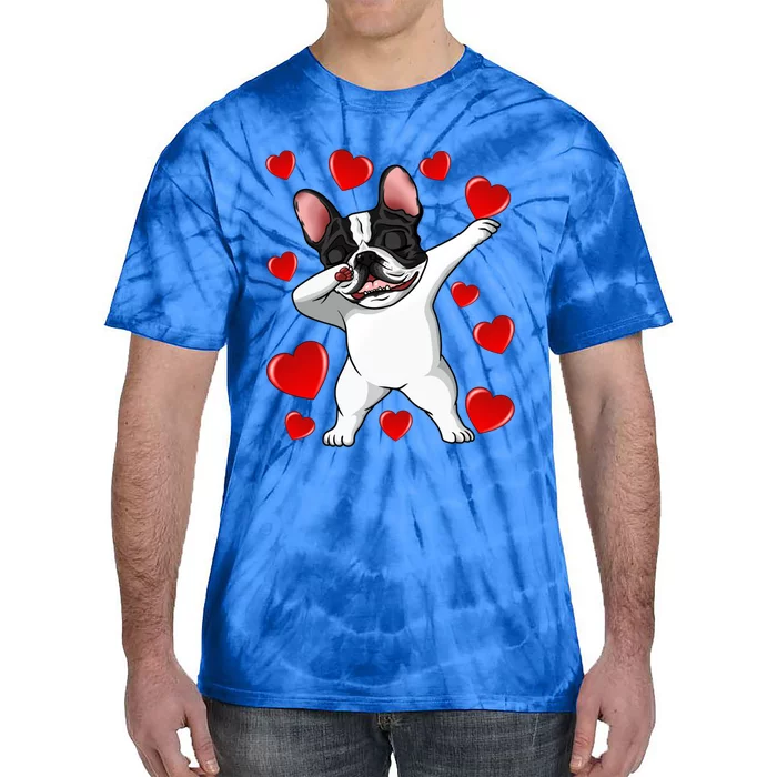 Brindle Dabbing French Bulldog Heart Valentines Day Gift Cute Gift Tie-Dye T-Shirt