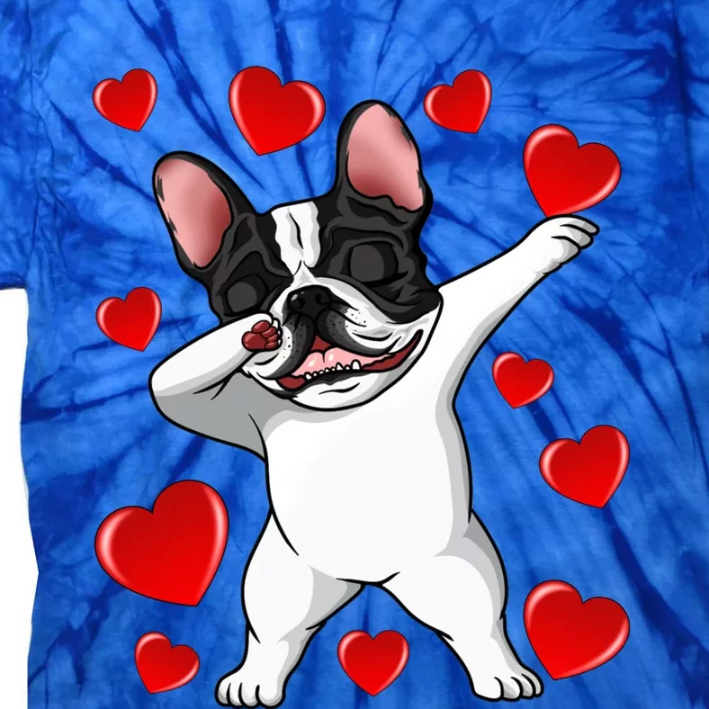 Brindle Dabbing French Bulldog Heart Valentines Day Gift Cute Gift Tie-Dye T-Shirt