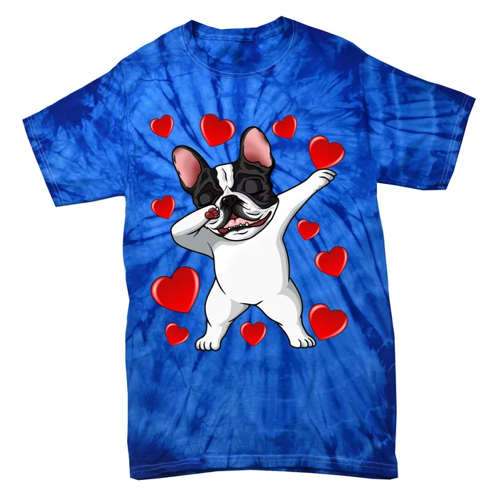 Brindle Dabbing French Bulldog Heart Valentines Day Gift Cute Gift Tie-Dye T-Shirt