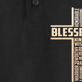 Blessed Dad Fathers Day Cross Christian Papa Pop Husband Dry Zone Grid Performance Polo