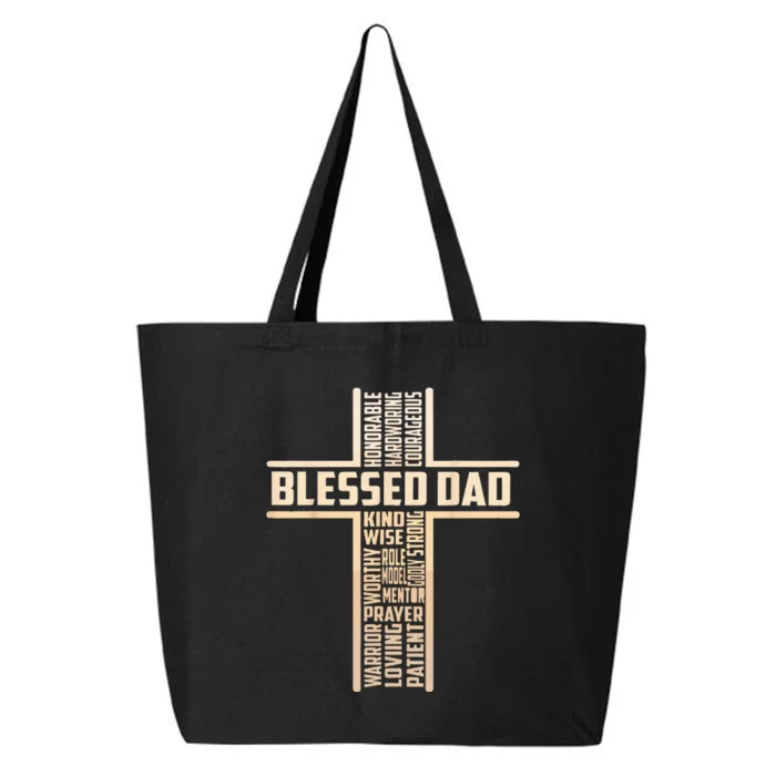 Blessed Dad Fathers Day Cross Christian Papa Pop Husband 25L Jumbo Tote