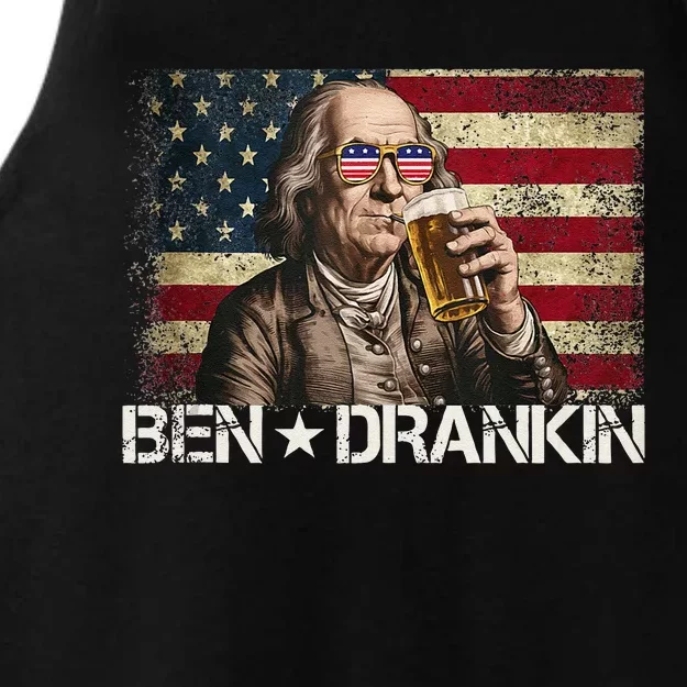 Ben Drankin Funny Beer 4th Of July Retro Usa Flag 4 July Ladies Tri-Blend Wicking Tank