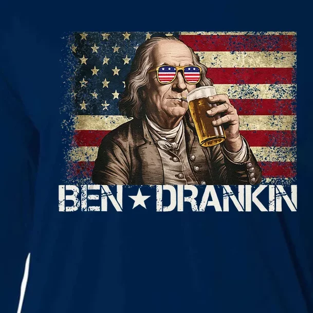 Ben Drankin Funny Beer 4th Of July Retro Usa Flag 4 July Cooling Performance Long Sleeve Crew