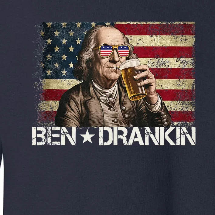 Ben Drankin Funny Beer 4th Of July Retro Usa Flag 4 July Toddler Sweatshirt