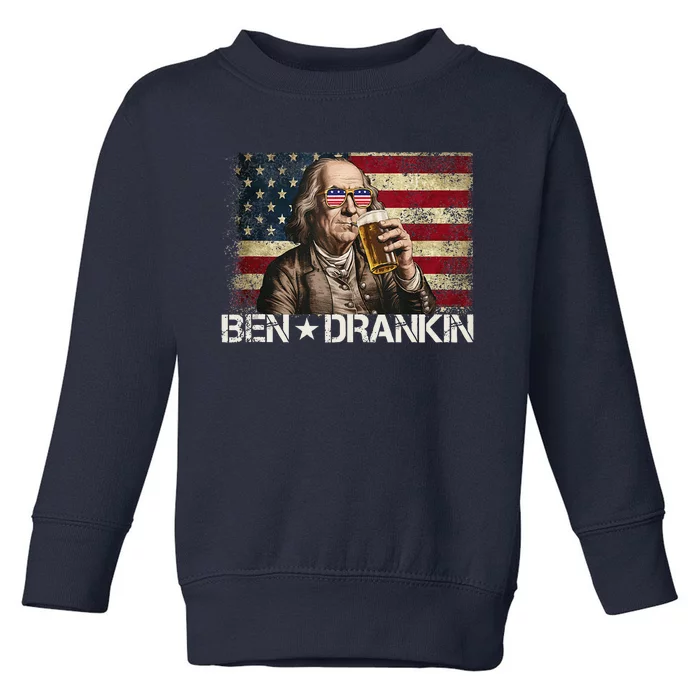 Ben Drankin Funny Beer 4th Of July Retro Usa Flag 4 July Toddler Sweatshirt