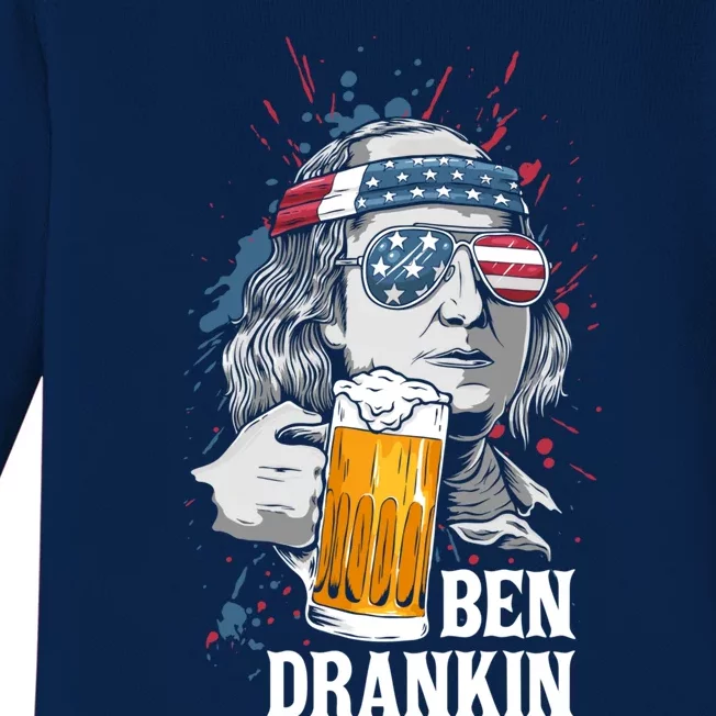 Ben Drankin Funny 4th Of July Sarcastic Benjamin Franklin Gift Baby Long Sleeve Bodysuit