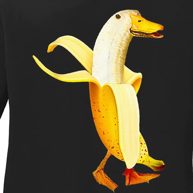 Banana Duck. Funny Anthropomorphic Fruit Animals Ladies Long Sleeve Shirt