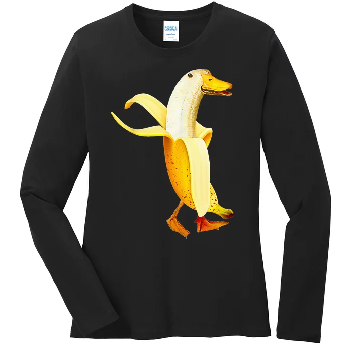 Banana Duck. Funny Anthropomorphic Fruit Animals Ladies Long Sleeve Shirt