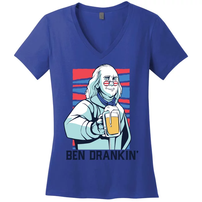 Ben Drankin Funny Ing Benjamin Franklin Meme July 4th Funny Gift Women's V-Neck T-Shirt