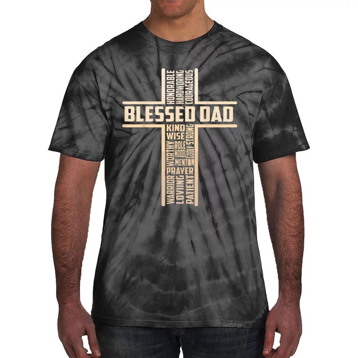 Blessed Dad Fathers Day Cross Christian Papa Pop Husband Tie-Dye T-Shirt