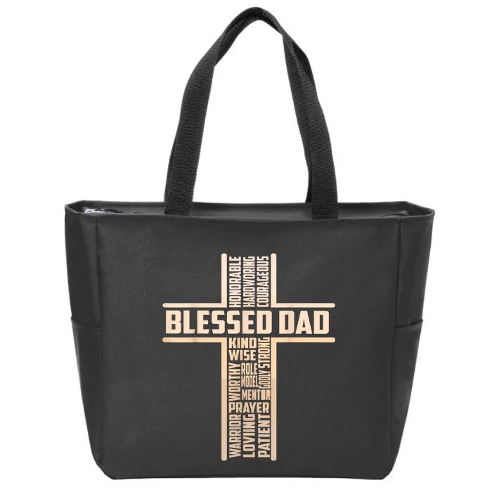 Blessed Dad Fathers Day Cross Christian Papa Pop Husband Zip Tote Bag