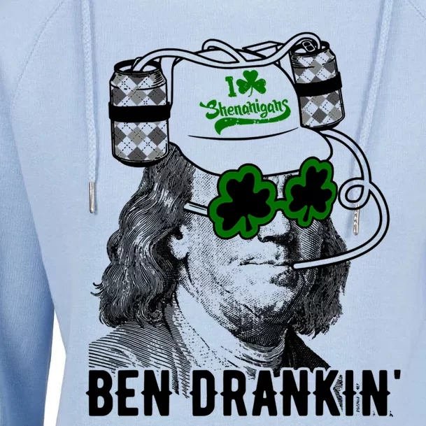 Ben Drankin Funny Green Shamrock Political St Patricks Day Gift Womens Funnel Neck Pullover Hood