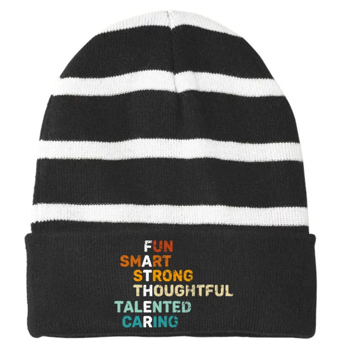 Best Dad From Daughter Funny Fathers Day Birthday From Son Striped Beanie with Solid Band