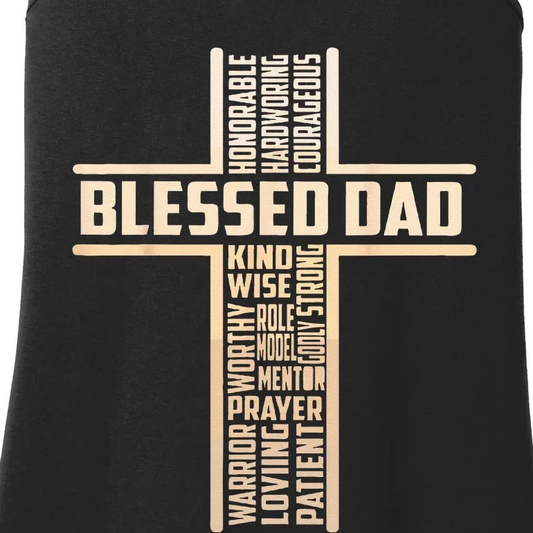 Blessed Dad Fathers Day Cross Christian Papa Pop Husband Ladies Essential Tank