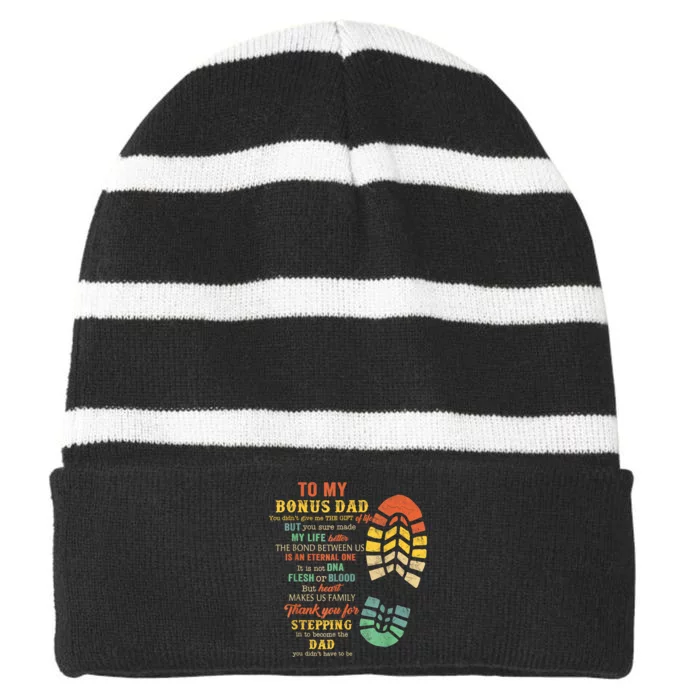 Bonus Dad FatherS Day Gift From Stepdad For Daughter Son Striped Beanie with Solid Band