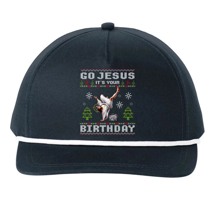 Break Dance Go Jesus ItS Your Birthday Merry Christmas Day Snapback Five-Panel Rope Hat