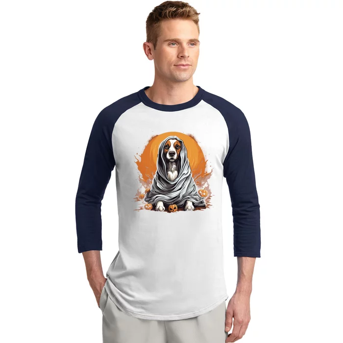 Beagle Dog Ghost Funny Halloween Pumpkin For Dog Lovers Gift Baseball Sleeve Shirt