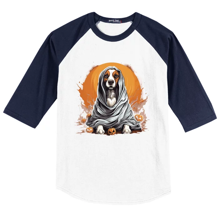 Beagle Dog Ghost Funny Halloween Pumpkin For Dog Lovers Gift Baseball Sleeve Shirt