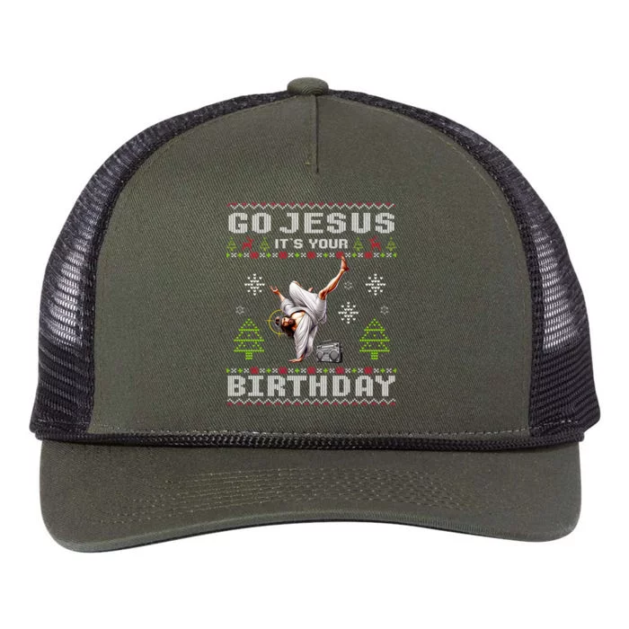 Break Dance Go Jesus ItS Your Birthday Merry Christmas Day Gift Retro Rope Trucker Hat Cap