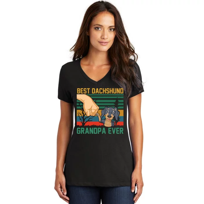 Best Dachshund Grandpa Ever Women's V-Neck T-Shirt