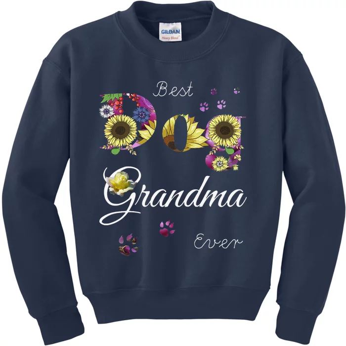 Best Dog Grandma Ever Sunflower Floral Dog Lover Mothers Day Kids Sweatshirt