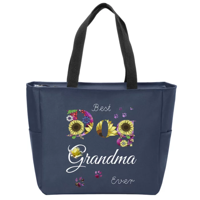 Best Dog Grandma Ever Sunflower Floral Dog Lover Mothers Day Zip Tote Bag