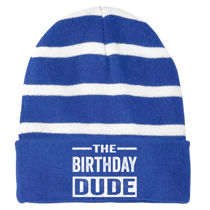 Birthday Dude Graphic Novelty Gift Striped Beanie with Solid Band