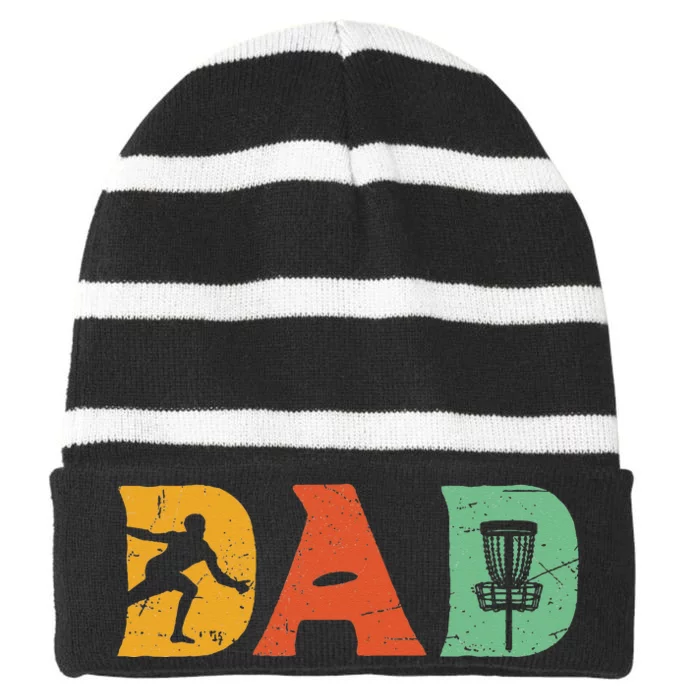 Best Disc Golf Dad Retro Fathers Day For Dad Sports Striped Beanie with Solid Band