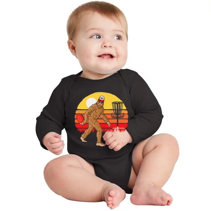 Bigfoot Disc Golf Cryptid Sasquatch Disc Golfer Baby Long Sleeve Bodysuit