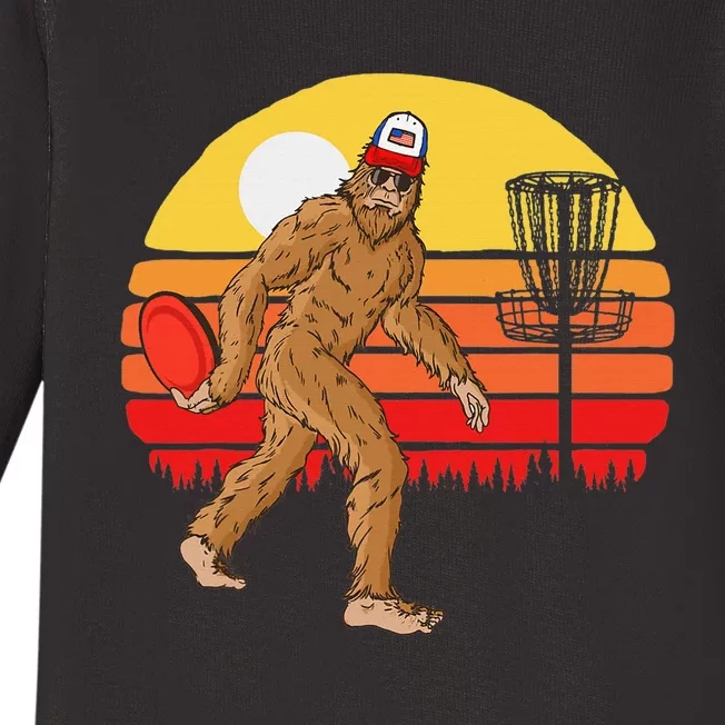 Bigfoot Disc Golf Cryptid Sasquatch Disc Golfer Baby Long Sleeve Bodysuit